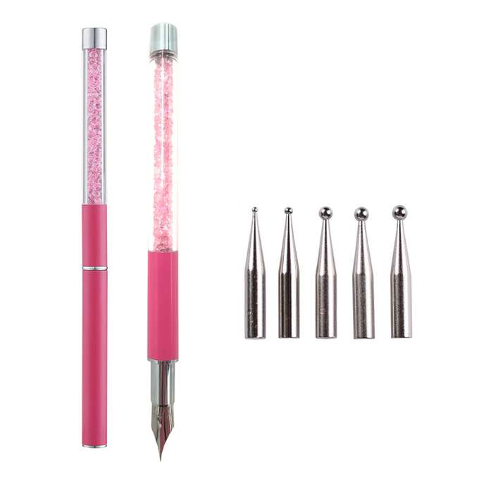 Stylograf profesjonalne pióro do zdobień paznokci + 5 końcówek różowy