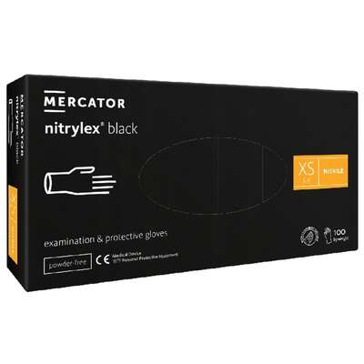 MERCATOR NITRYLEX BLACK Rękawice nitrylowe czarne rozmiar XS 100 sztuk