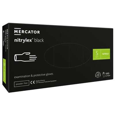 MERCATOR NITRYLEX BLACK Rękawice nitrylowe czarne rozmiar S 100 sztuk