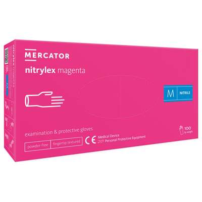 MERCATOR NITRYLEX MAGENTA Rękawice nitrylowe różowe rozmiar M 100 sztuk