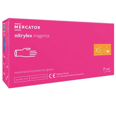 MERCATOR NITRYLEX MAGENTA Rękawice nitrylowe różowe rozmiar XS 100 sztuk