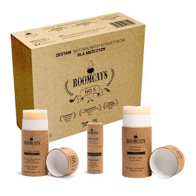 ROOMCAYS Zestaw naturalnych kosmetyków dla mężczyzn (dezodorant bez aluminium + pomada do włosów + balsam do ust spf 15)