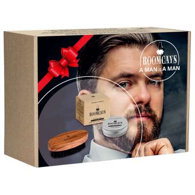 ROOMCAYS Zestaw do brody - Wosk do wąsów i brody + kartacz do brody z dzika
