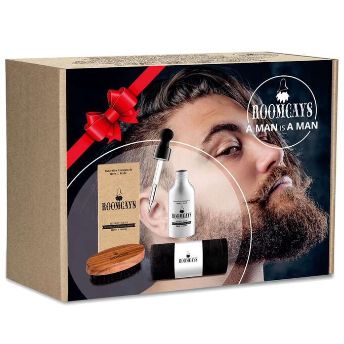 ROOMCAYS Zestaw do brody - Olejek do brody + Kartacz + Ręcznik do twarzy