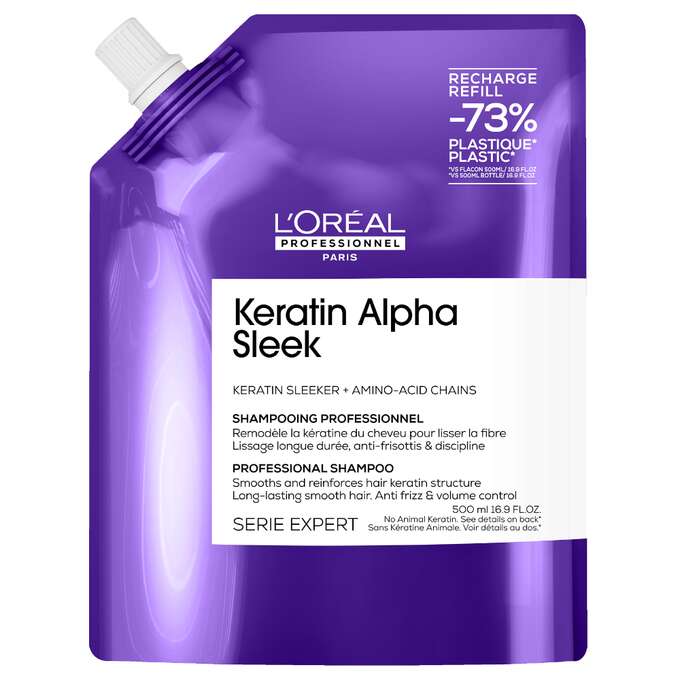 L'Oreal Professionnel Keratin Alpha Sleek Wygładzający szampon do włosów puszących się, 500ml refill
