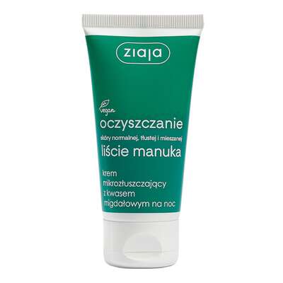 Ziaja, Liście Manuka, krem mikrozłuszczający z kwasem migdałowym na noc, 50ml